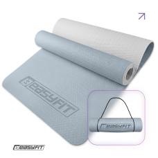 Коврик для йоги и фитнеса EasyFit TPE+TC 6 мм двухслойный светло-голубой-светло-серый