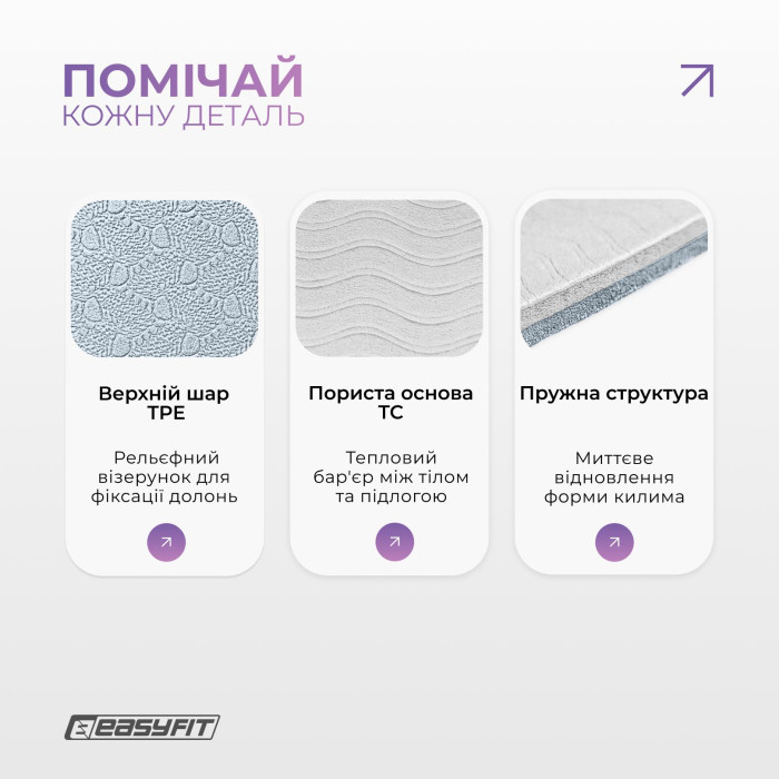 Коврик для йоги и фитнеса EasyFit TPE+TC 6 мм двухслойный светло-голубой-светло-серый