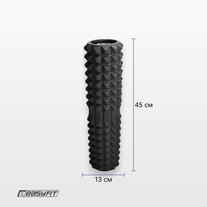 Масажний ролик EasyFit Solid Grid Roller 45 см v.2.2s чорний