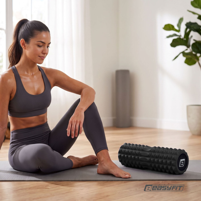 Масажний ролик EasyFit Solid Grid Roller 45 см v.2.2s чорний