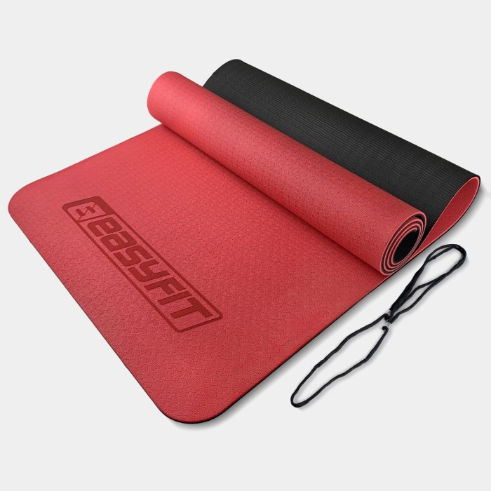 Коврик для йоги и фитнеса EasyFit TPE+TC 6 мм двухслойный красный-черный