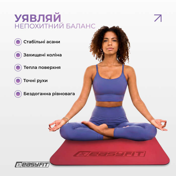 Килимок для йоги та фітнесу EasyFit TPE+TC 6мм двошаровий червоний-чорний