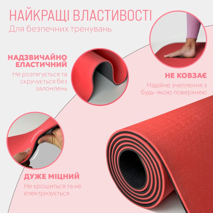 Коврик для йоги и фитнеса EasyFit TPE+TC 6 мм двухслойный красный-черный