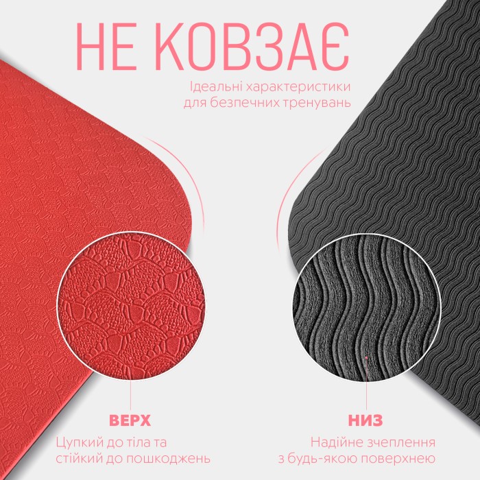 Коврик для йоги и фитнеса EasyFit TPE+TC 6 мм двухслойный красный-черный