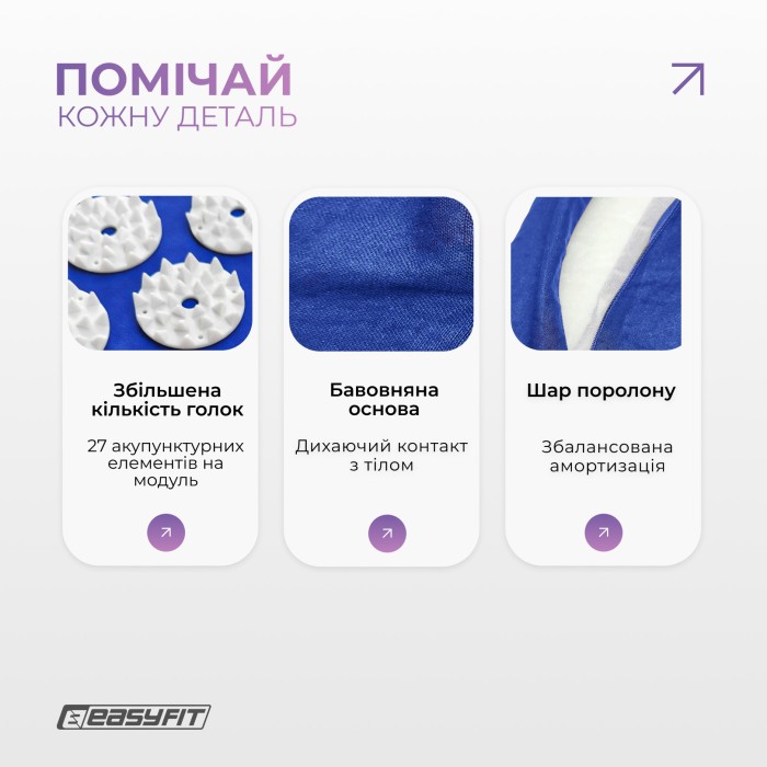 Массажный коврик Easyfit с подушкой (аппликатор Кузнецова) Синий с белым