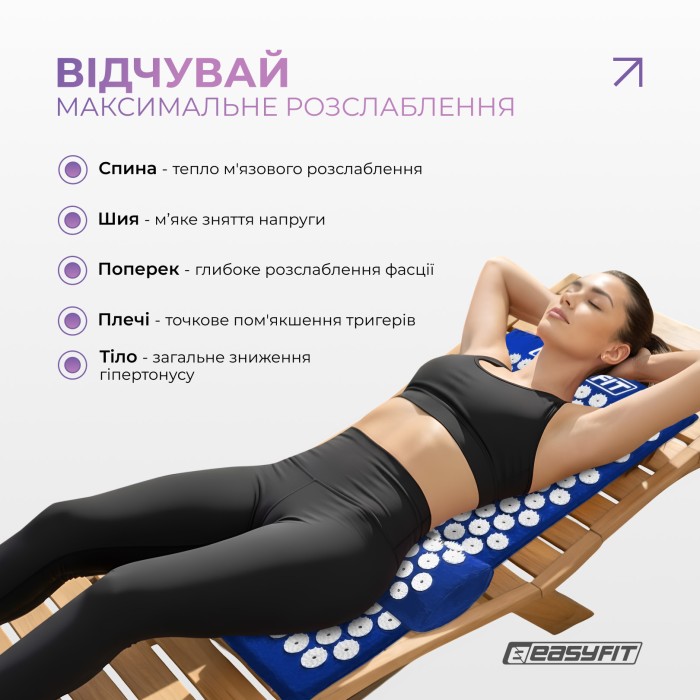 Массажный коврик Easyfit с подушкой (аппликатор Кузнецова) Синий с белым