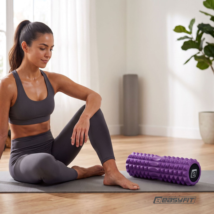 Масажний ролик EasyFit Solid Grid Roller 45 см v.2.2s фіолетовий