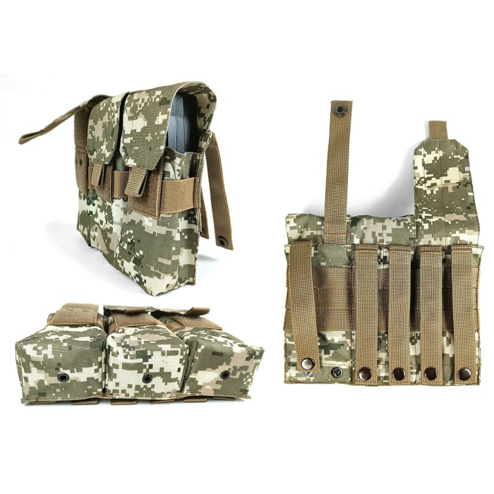 Подсумок под 6 магазинов АК/РПК тройной пиксель ВСУ MM-14 (MOLLE, подсумок на разгрузку, жилет, РПС)