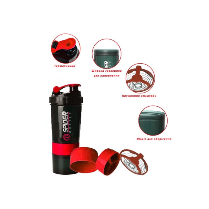 Шейкер спортивный EasyFit Spider 0,5 л Черно-красный