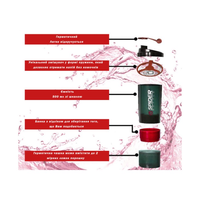 Шейкер спортивный EasyFit Spider 0,5 л Черно-красный