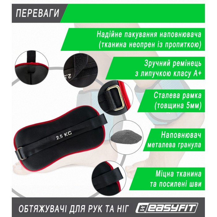 Утяжелители EasyFit Comfort 2,5 кг для ног и рук с металлом (пара)
