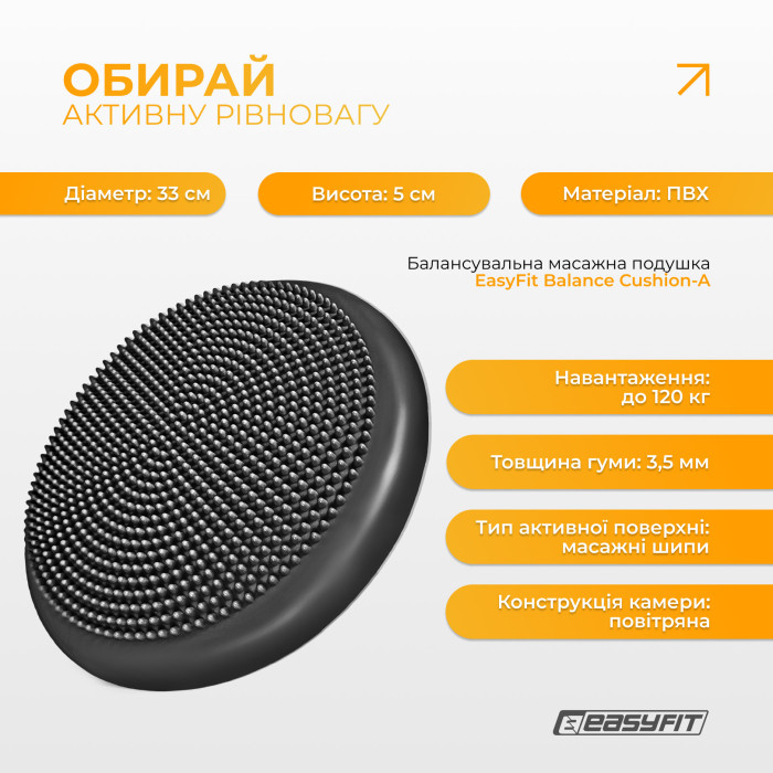 Балансувальна масажна подушка EasyFit Чорний