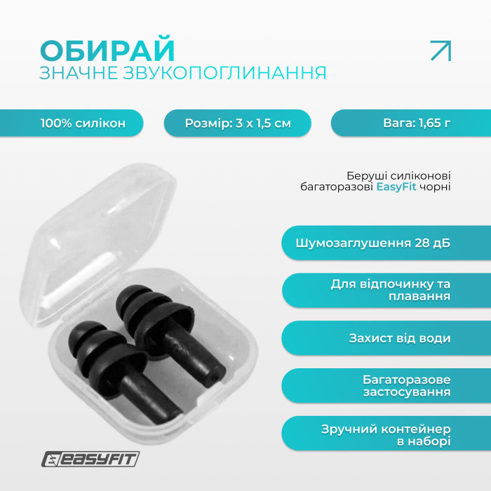 Беруші силіконові багаторазові EasyFit чорні