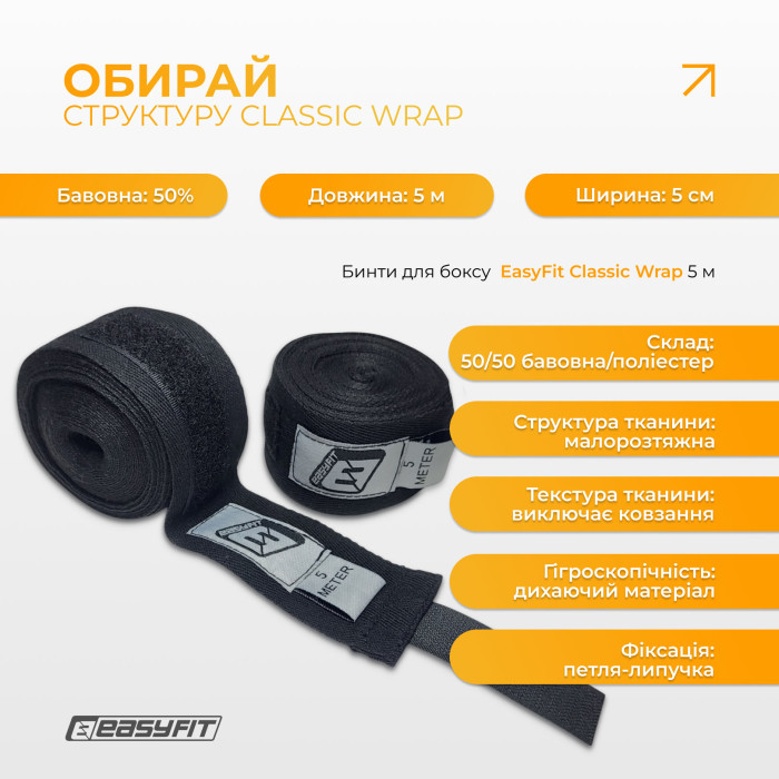 Бинти для боксу EasyFit Classic Wrap 5 м