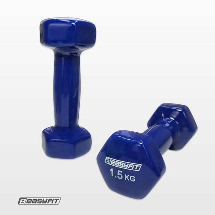 Гантель для фітнесу 1.5 кг EasyFit із вініловим покриттям синя