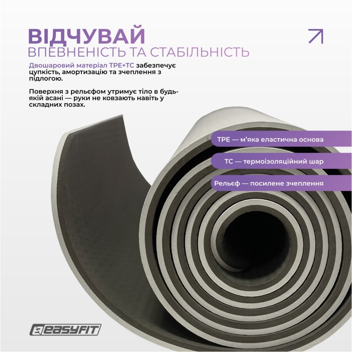 Коврик для йоги и фитнеса EasyFit Polarity stone с ремнем
