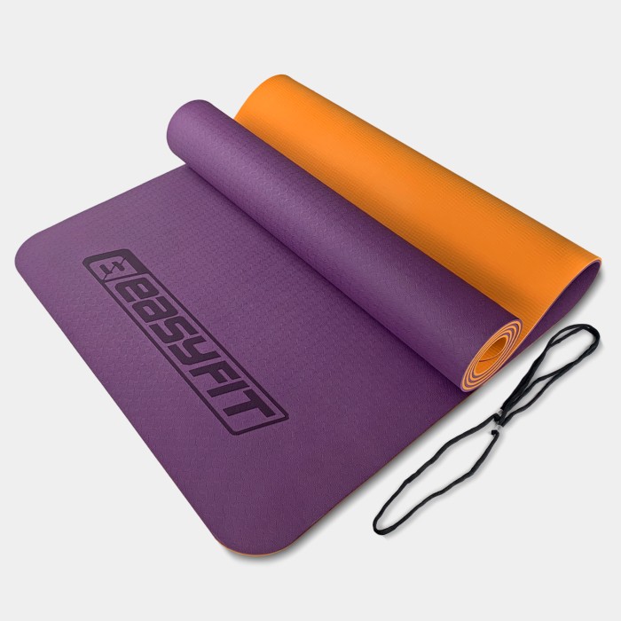 Коврик для йоги и фитнеса EasyFit TPE+TC 6 мм двухслойный фиолетовый-оранжевый