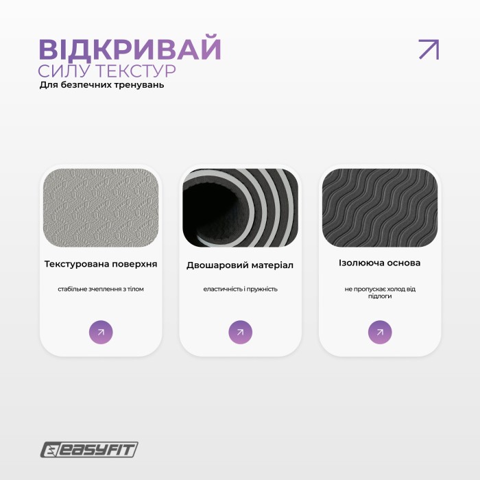 Коврик для йоги и фитнеса EasyFit Polarity stone с ремнем