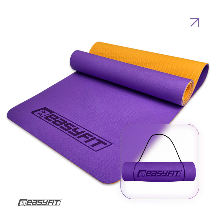 Килимок для йоги та фітнесу EasyFit TPE+TC 6мм двошаровий фіолетовий-помаранчевий