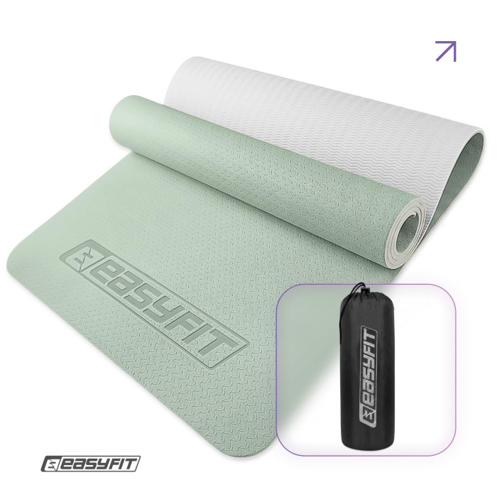 Коврик для йоги и фитнеса EasyFit TPE+TC 6 мм двухслойный фисташковый-светло-серый+чехол