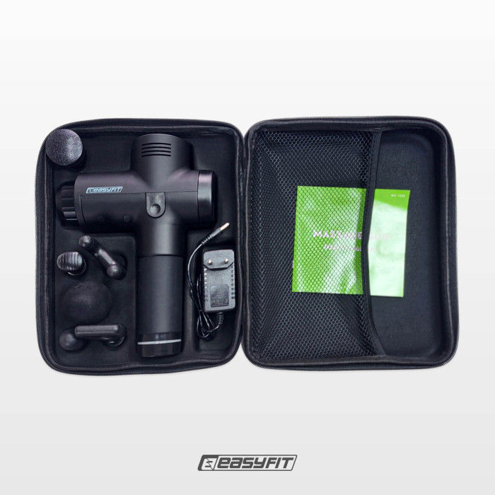 Масажний пістолет EasyFit Percussio (портативний перкусійний вібромасажер для тіла з 6 насадками)