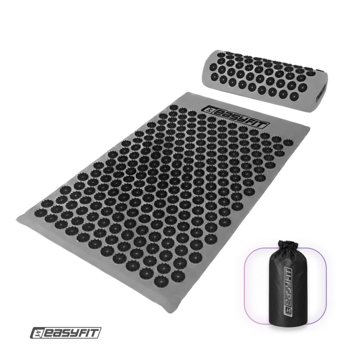 Массажный коврик Easyfit с подушкой (аппликатор Кузнецова) Серый с черным