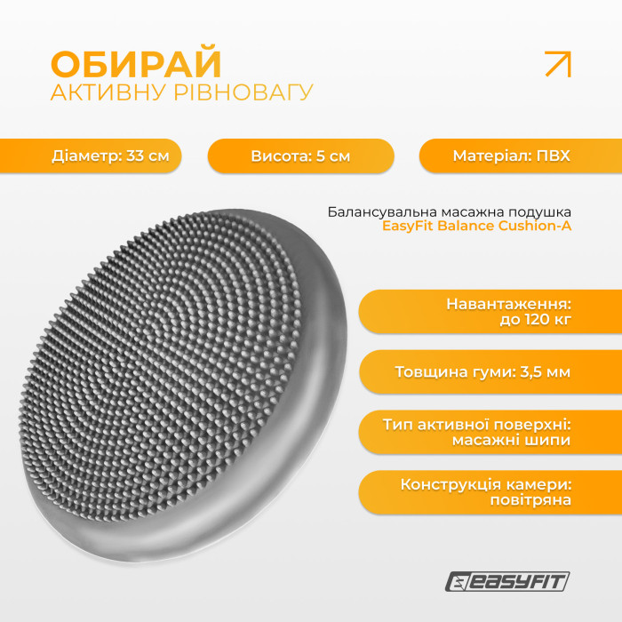 Балансувальна масажна подушка EasyFit Сірий