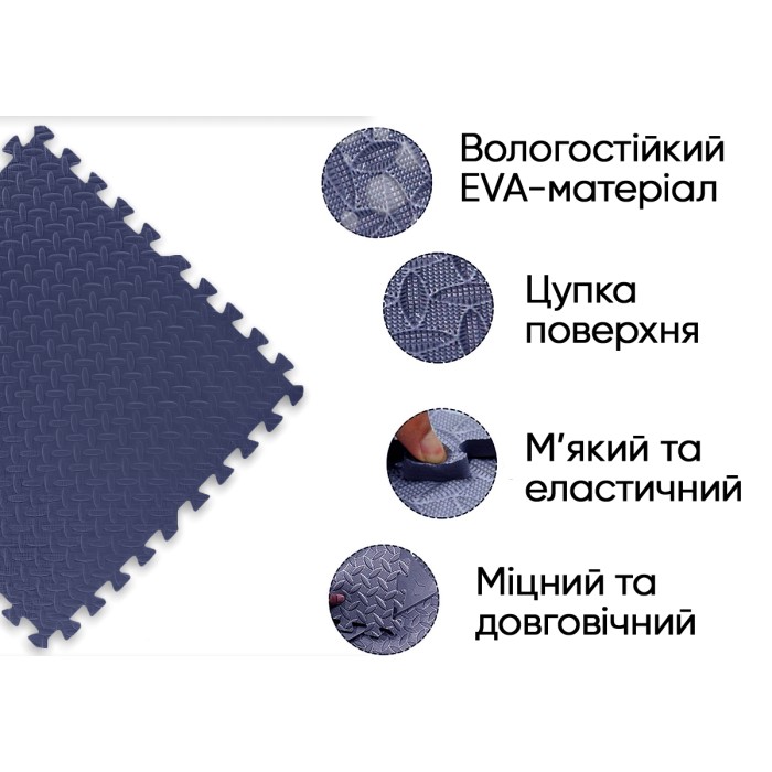 Татами мат EasyFit SwallowTail 4 шт (60х60х1 см) пазл ласточкин хвост синий