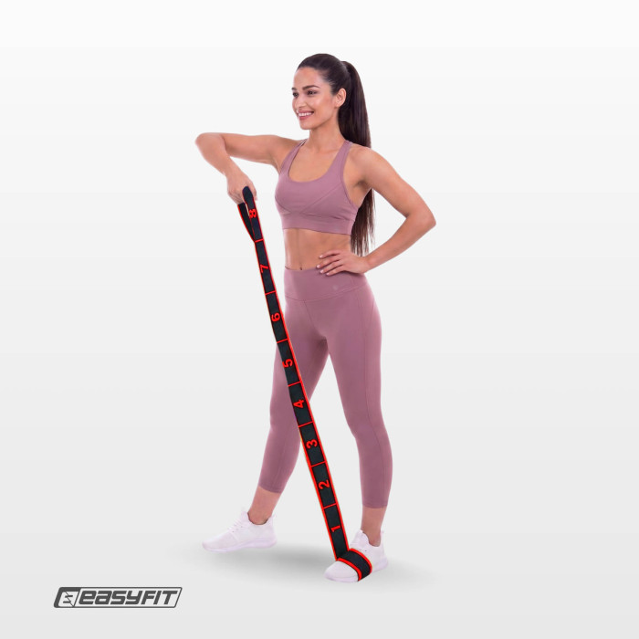 Эспандер ленточный EasyFit с петлями для тренировок красный (HARD)