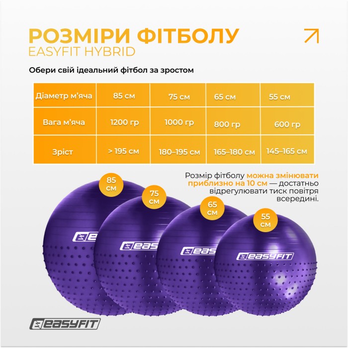 Фитбол 65 см EasyFit Hybrid фиолетовый (фитбол полумассажный)