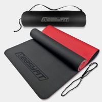 Коврик для йоги и фитнеса EasyFit TPE+TC 6 мм двухслойный + Чехол черный с красным
