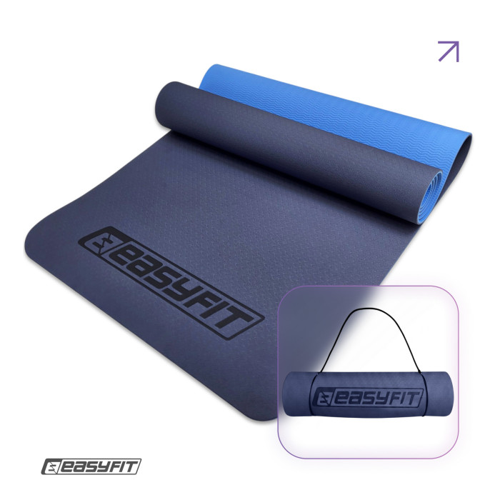 Коврик для йоги и фитнеса EasyFit TPE+TC 6 мм двухслойный синий-голубой