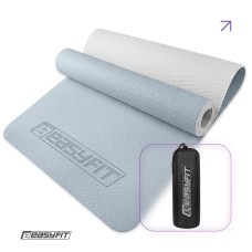Коврик для йоги и фитнеса EasyFit TPE+TC 6 мм двухслойный светло-голубой-светло-серый+чехол