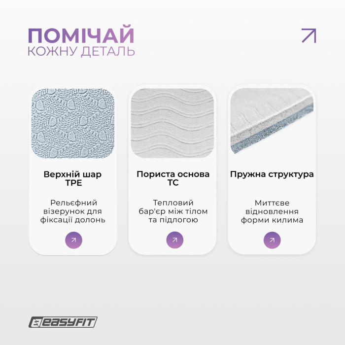 Коврик для йоги и фитнеса EasyFit TPE+TC 6 мм двухслойный светло-голубой-светло-серый+чехол