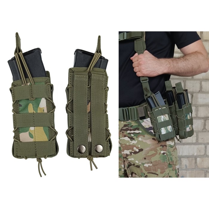 Подсумок под магазин АК/РПК одинарный открытый мультикам (MOLLE, подсумок на разгрузку, жилет, РПС)